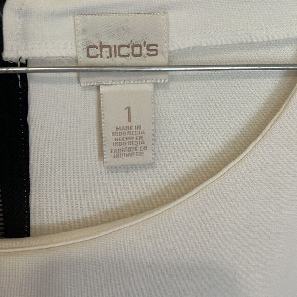 Chico's white top with Black sleeves and faux zipper pockets - Picture 3 of 6